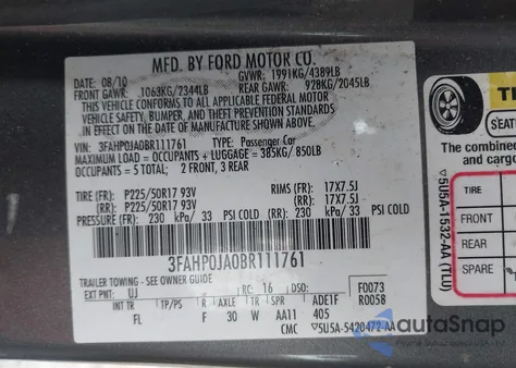 2011 Ford Fusion Sel from USA, damaged, VIN 3FAHP0JA0BR111761